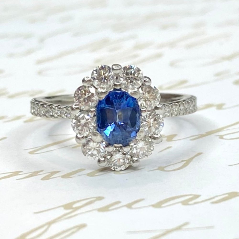 Vintage Platinum Sapphire and Diamond Engagement Ring